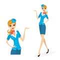 Vector illustration of attractive young stewardess in uniform