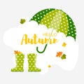 Autumn background.Umbrella, leaf and rain boots