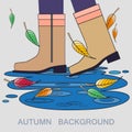 Vector illustration with autumn boots and puddle
