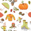 Vector illustration of autumn collection seamless pattern on white background