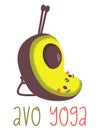 Vector illustration. Avocado doing yoga, sarvangasana pose. Avo Yoga caption