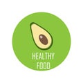 Vector illustration. Avocado icon with text. healthy food banner, poster, signboard. Flat.