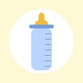 Vector illustration of a baby bottle in blue color for a baby boy. On a yellow background Royalty Free Stock Photo