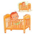 Vector illustration baby is in his cot. Royalty Free Stock Photo