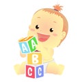 Vector Illustration of a Baby playing toy blocks Royalty Free Stock Photo