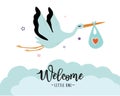 Vector illustration of a baby shower Invitation with stork Royalty Free Stock Photo