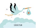 Vector illustration of a baby shower Invitation with stork Royalty Free Stock Photo