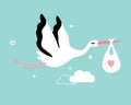 Vector illustration of a baby shower Invitation with stork Royalty Free Stock Photo