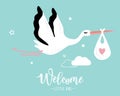 Vector illustration of a baby shower Invitation with stork Royalty Free Stock Photo