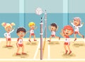 Vector illustration back to sport school children character schoolgirl schoolboy pupil classmates team game playing