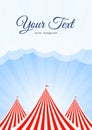 Background with blue sky, clouds and circus tents. Poster layout. Royalty Free Stock Photo