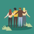 Vector illustration background about a group of men and woman from multi-ethnic standing together to show their friendship bonding