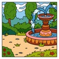 Vector illustration, background. Princess garden with a fountain