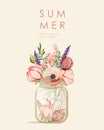 Decorative flowers in a jar Summer poster, postcard Royalty Free Stock Photo