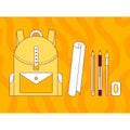 Vector illustration, backpack, pen, pencil, brush, eraser, line