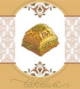 Vector illustration of baklava with the pistachios