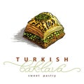 Vector illustration of baklava with the pistachios Royalty Free Stock Photo