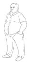 Vector illustration of a bald man with obesity. The fat man stands with his hands in his pockets.