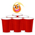 Ball Mascot being thrown at the Beer Pong Plastic cup