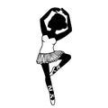 Vector illustration of ballet dancer. Black and white silhouette of ballerina in graceful pose isolated on a white