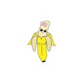 Vector illustration, banan, fruit, appetite, Drawing on a white background. Sketch, stiker.