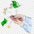 Illustration for bankrupt, man opening his empty wallet, watercolor at transparent effect background