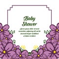 Vector illustration banner baby shower with very bright purple flower frames