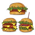 Vector illustration banner with burger on the orange background- eps10