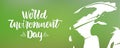 Banner with Handwritten type lettering of World Environment Day and hand drawn Earth on green blurred nature background