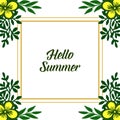 Vector illustration banner hello summer with art yellow floral frame Royalty Free Stock Photo