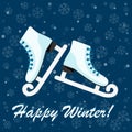 Vector illustration banner hello witer with skates Royalty Free Stock Photo