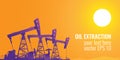 Vector illustration of the banner of oil extraction with three pump jacks