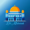 Vector Illustration, Banner, Poster or Greeting Card Template of Islamic Holiday Eid Al Adha Mubarak With Mosque and Simple Backgr Royalty Free Stock Photo