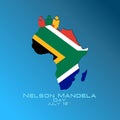 Vector illustration,banner or poster of Nelson Mandela Day. Flag of South Africa in the shape of a African continent.