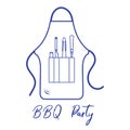 Barbecue apron, grill and barbecue tools. Vector