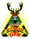 Vector illustration barbell and strong deer.