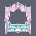 Vector illustration of baroque bed with baldachin made in hand drawn sketch style.