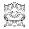 Vector illustration of baroque bed with baldachin and moon