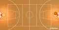 Vector illustration a basketball court, top view, a ball in a basket Royalty Free Stock Photo