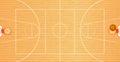 Vector illustration a basketball court, top view, a ball in basket, tournament area, team sport Royalty Free Stock Photo