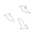 Vector illustration of bats in flight. Black flittermouse line art silhouette. Set of one line bats Royalty Free Stock Photo