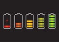 Vector illustration. Battery charge state indicator icons. Set w Royalty Free Stock Photo