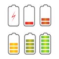 Vector illustration. Battery charge state indicator icons. Set w Royalty Free Stock Photo