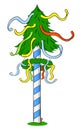 Bavarian cartoon maypole with colorful ribbons