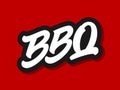 Vector illustration of BBQ logo with hand sketched lettering isolated on red background