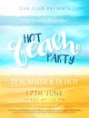 Vector illustration of beach party poster with hand lettering text on sea beach background