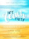 Vector illustration of beach party poster with hand lettering text on sea beach background Royalty Free Stock Photo
