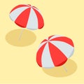 Vector illustration Beach Umbrella Red and White. The symbol of a holiday by the sea. Flat 3d vector isometric