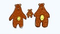 Vector illustration. Bear family. Three brown bears. Daddy bear Mother bear and little bear. For creating clothing design