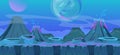 Vector illustration of beautiful alien fantastic landscape. Cool another world background for game design, alien planet